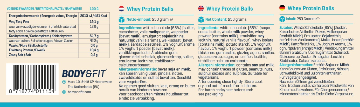 Whey Protein Balls label